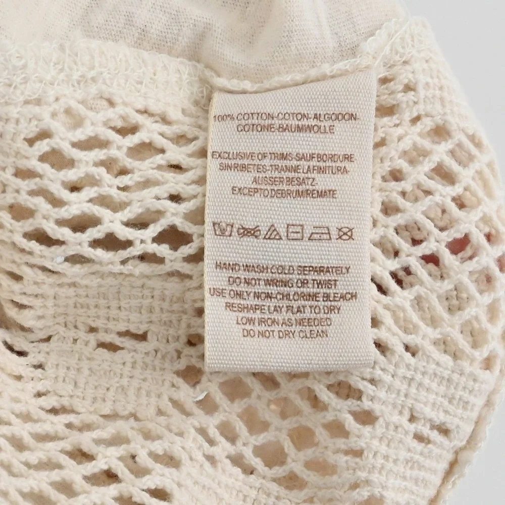 Free People Patches of Lace Top Womens Size S Cream Patchwork Henley Boho Eyelet